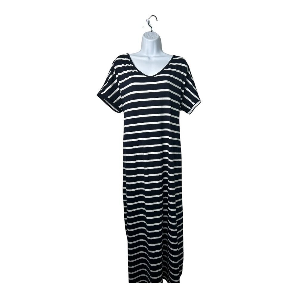 Nemidor Oversized Striped V-Neck Maxi Dress Size 16 Navy‎ & White Nautical Beach